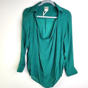 Haute hippiesilk long sleeve blouse green size xs
